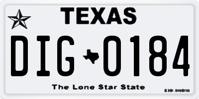 TX license plate DIG0184