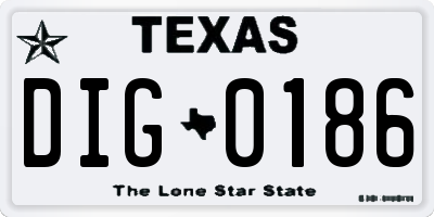 TX license plate DIG0186