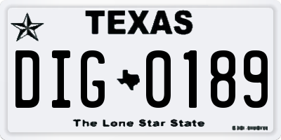 TX license plate DIG0189