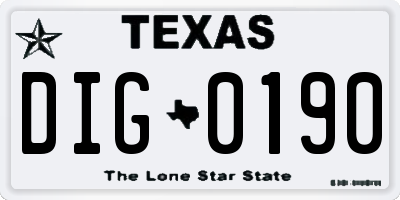 TX license plate DIG0190