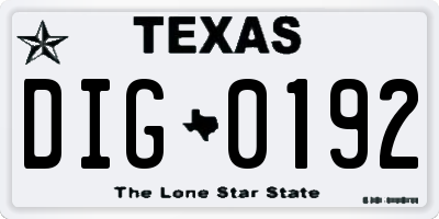 TX license plate DIG0192