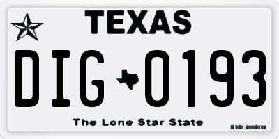 TX license plate DIG0193
