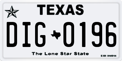 TX license plate DIG0196