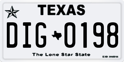 TX license plate DIG0198