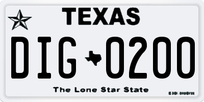 TX license plate DIG0200