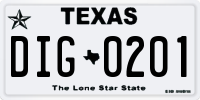 TX license plate DIG0201