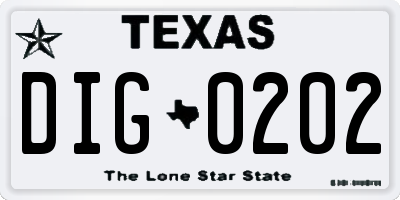 TX license plate DIG0202