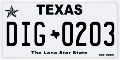 TX license plate DIG0203