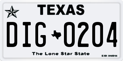TX license plate DIG0204