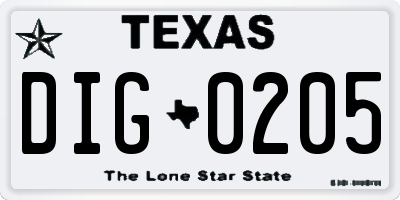 TX license plate DIG0205