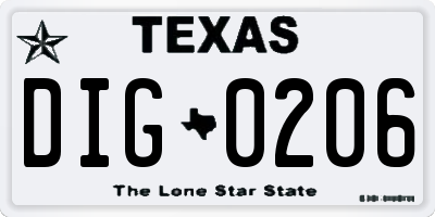 TX license plate DIG0206