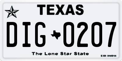 TX license plate DIG0207