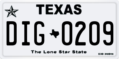 TX license plate DIG0209