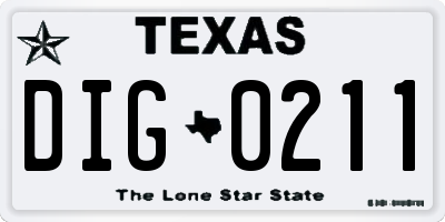 TX license plate DIG0211