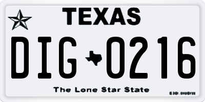 TX license plate DIG0216