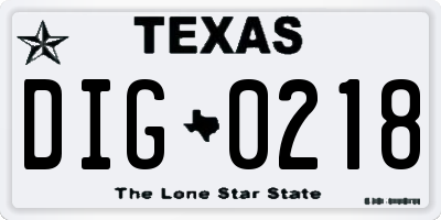TX license plate DIG0218