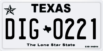 TX license plate DIG0221