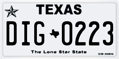 TX license plate DIG0223