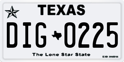 TX license plate DIG0225