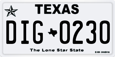 TX license plate DIG0230