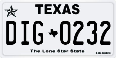 TX license plate DIG0232