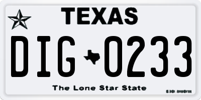TX license plate DIG0233