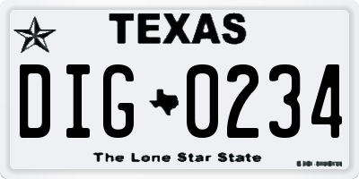 TX license plate DIG0234