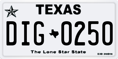 TX license plate DIG0250