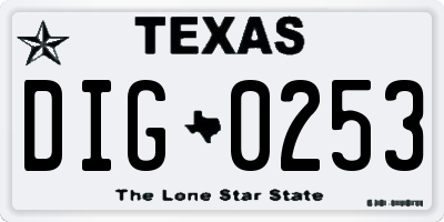 TX license plate DIG0253