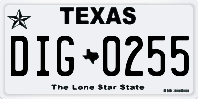 TX license plate DIG0255