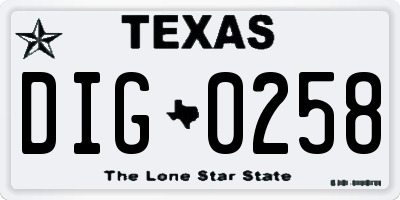TX license plate DIG0258