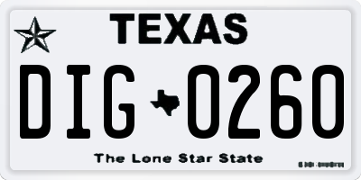 TX license plate DIG0260
