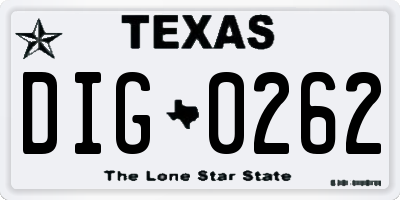 TX license plate DIG0262
