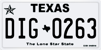TX license plate DIG0263