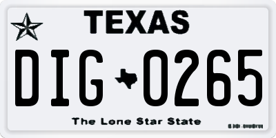 TX license plate DIG0265