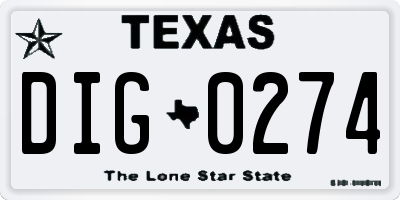 TX license plate DIG0274