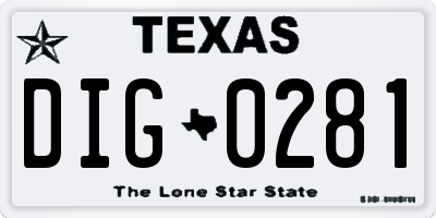 TX license plate DIG0281