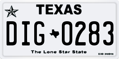TX license plate DIG0283