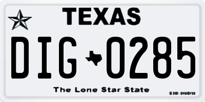 TX license plate DIG0285