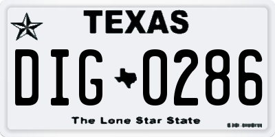 TX license plate DIG0286