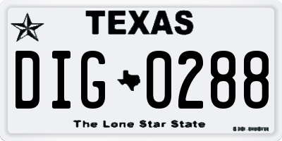 TX license plate DIG0288