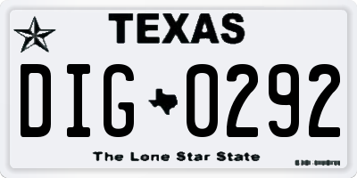 TX license plate DIG0292