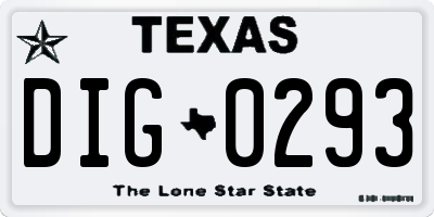 TX license plate DIG0293