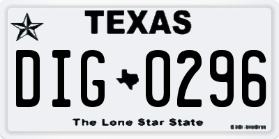 TX license plate DIG0296