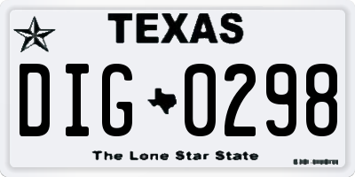 TX license plate DIG0298