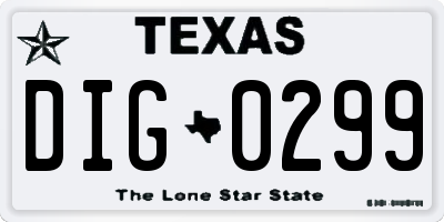 TX license plate DIG0299