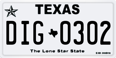 TX license plate DIG0302