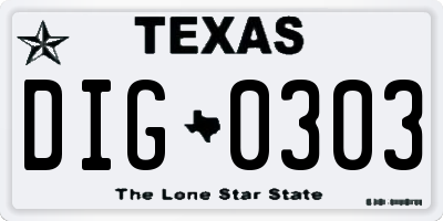 TX license plate DIG0303
