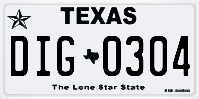 TX license plate DIG0304