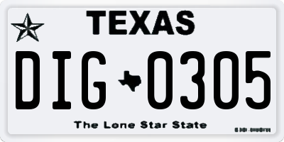 TX license plate DIG0305